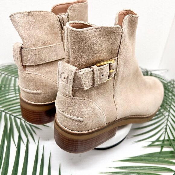 Cole Haan Tan Suede Hampshire Almond Toe Buckle Zip Ankle Boots Size 8.5B NWOB - Picture 8 of 14